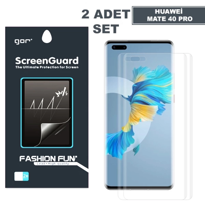 Gor Huawei Mate 40 Pro 3D Kavisli Full Kaplama Darbe Emici Ekran Koruyucu 2 Adet Set Mate 40 Pro+