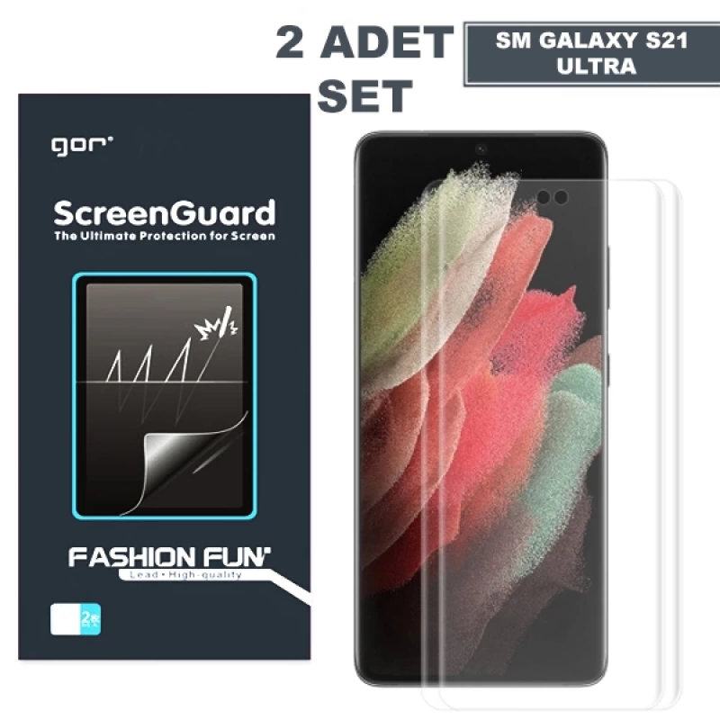 GOR SM Galaxy S21 Ultra 3D Kavisli Full Ekran Koruyucu 2 Adet Set