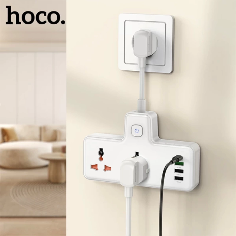 HOCO AC11A 2500W 2 Priz + 3 USB + 30W Type-C Multifonksiyonel Priz Çoğaltıcı Şarj Aleti