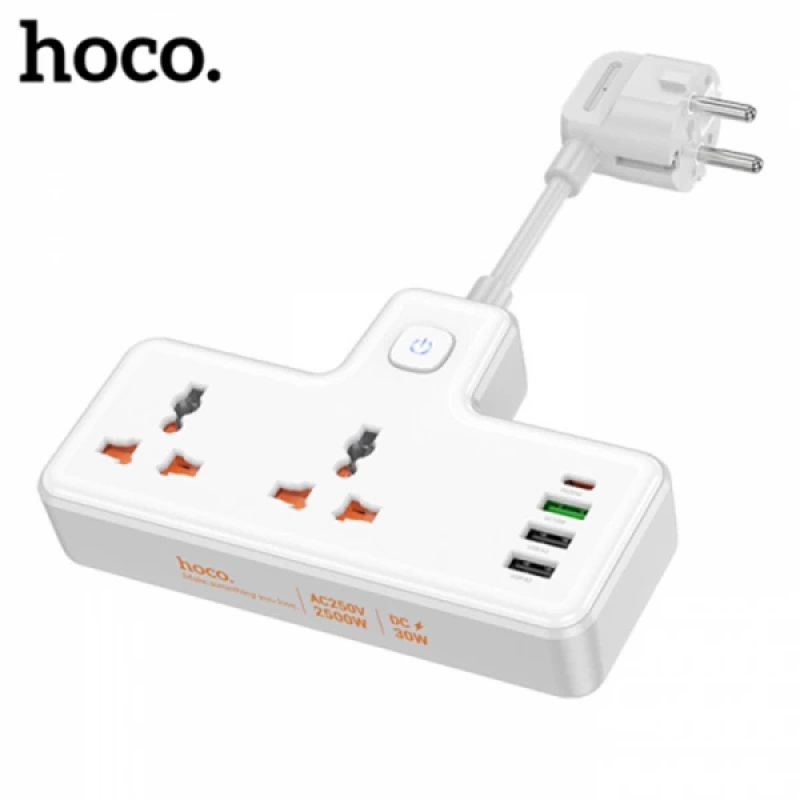 HOCO AC12A 2500W 2 Priz + 3 USB + 30W Type-C Multifonksiyonel Priz Çoğaltıcı Şarj Aleti