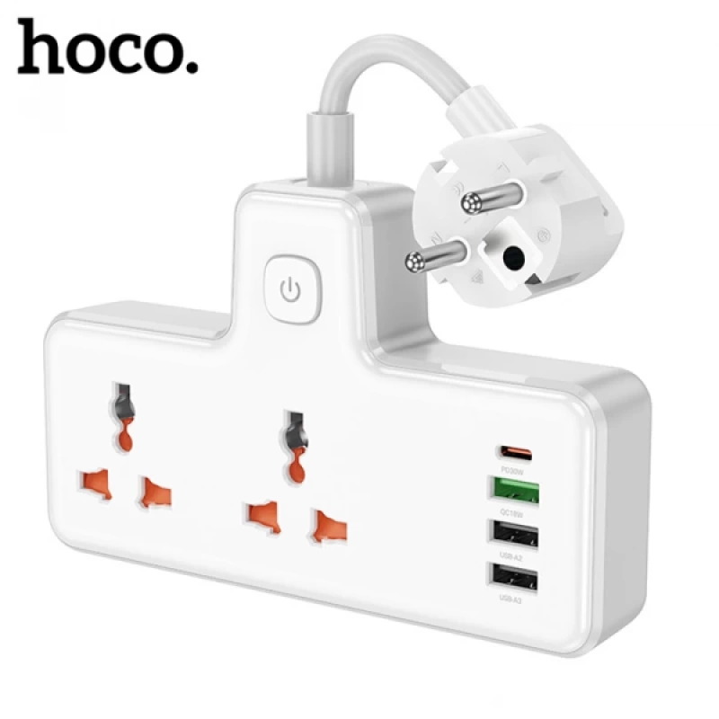 HOCO AC12A 2500W 2 Priz + 3 USB + 30W Type-C Multifonksiyonel Priz Çoğaltıcı Şarj Aleti