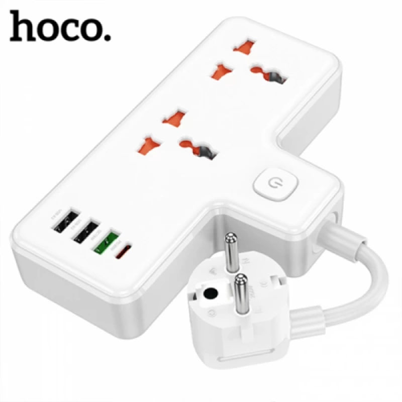 HOCO AC12A 2500W 2 Priz + 3 USB + 30W Type-C Multifonksiyonel Priz Çoğaltıcı Şarj Aleti