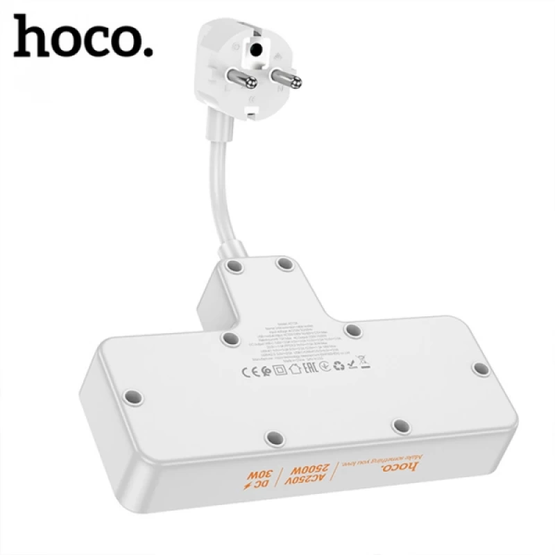 HOCO AC12A 2500W 2 Priz + 3 USB + 30W Type-C Multifonksiyonel Priz Çoğaltıcı Şarj Aleti