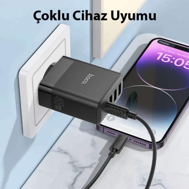 HOCO C127A PD45W(1C3A) Hızlı Şarj Aleti + Type-C to iPhone Lightning Kablo Seti