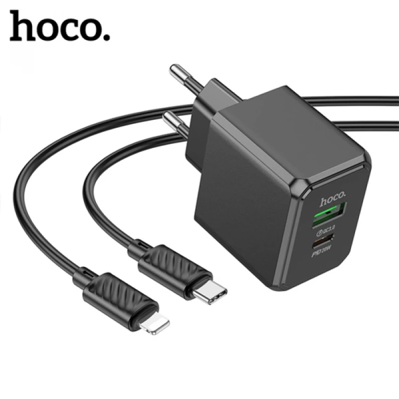 HOCO CS14A Ocean PD20W+QC3.0  Girişli Hızlı Şarj Başlığı Ve Type-C To iPhone Lightning Kablo