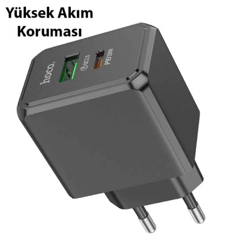 HOCO CS14A PD20W+QC3.0 USB + Type-C Girişli Hızlı Şarj Adaptörü Başlığı