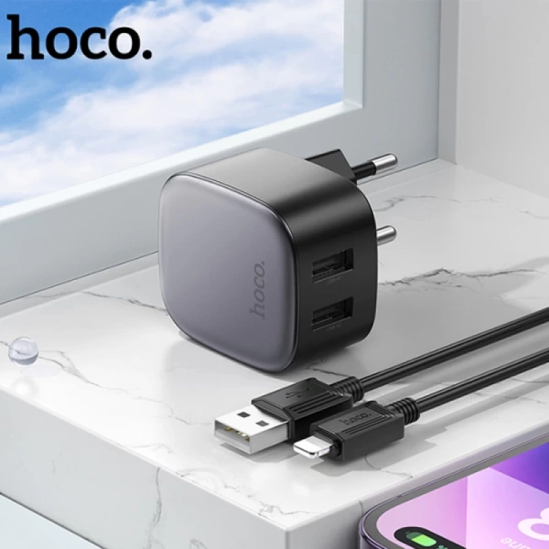 Hoco CS31A 2xUSB + Lightning Kablo Hızlı Şarj Adaptör Seti