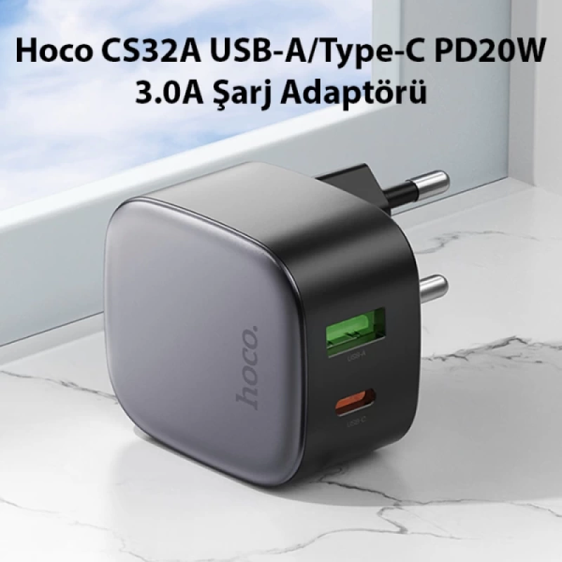 Hoco CS32A USB-A+Type-c PD20W 3.0A Şarj Adaptörü