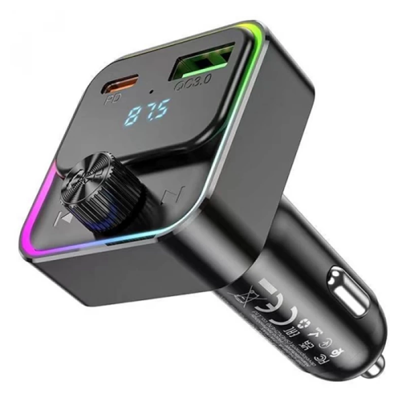 Hoco E81 Dijital Göstergeli Kablosuz Araç içi FM Transmitter + USB-PD30W Hızlı Şarj Aleti