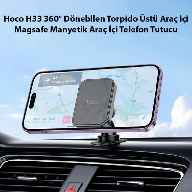 Hoco H33 360° Dönebilen Torpido Üstü Araç içi Magsafe Manyetik Araç İçi Telefon Tutucu