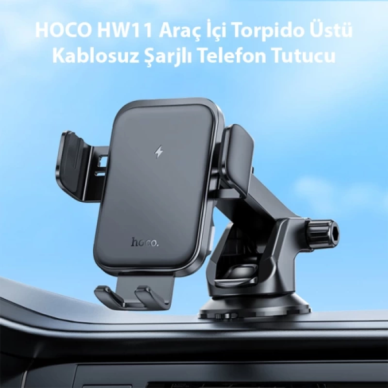 HOCO HW11 Araç İçi Torpido Üstü Kablosuz Şarjlı Telefon Tutucu