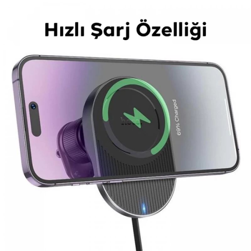 HOCO HW12 Kablosuz Şarjlı Araç İçi Havalandırma Manyetik Telefon Tutucu