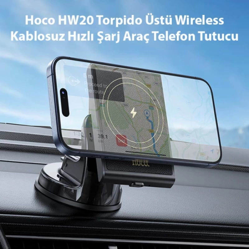 Hoco HW20 Torpido Üstü Wireless Kablosuz Hızlı Şarj Araç Telefon Tutucu