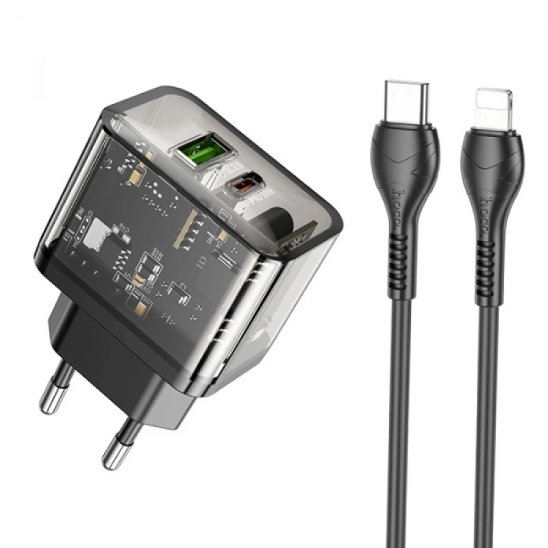 HOCO N34 PD20W USB+Type-C + iPhone Lightning Kablo Hızlı Şarj Adaptör Seti