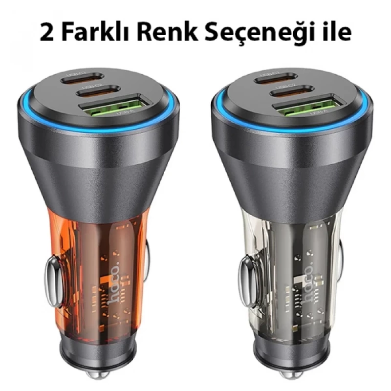 HOCO NZ12D Lucky PD60W 2 Type-C + USB Girişli Araç Çakmaklık Hızlı Şarj Aleti