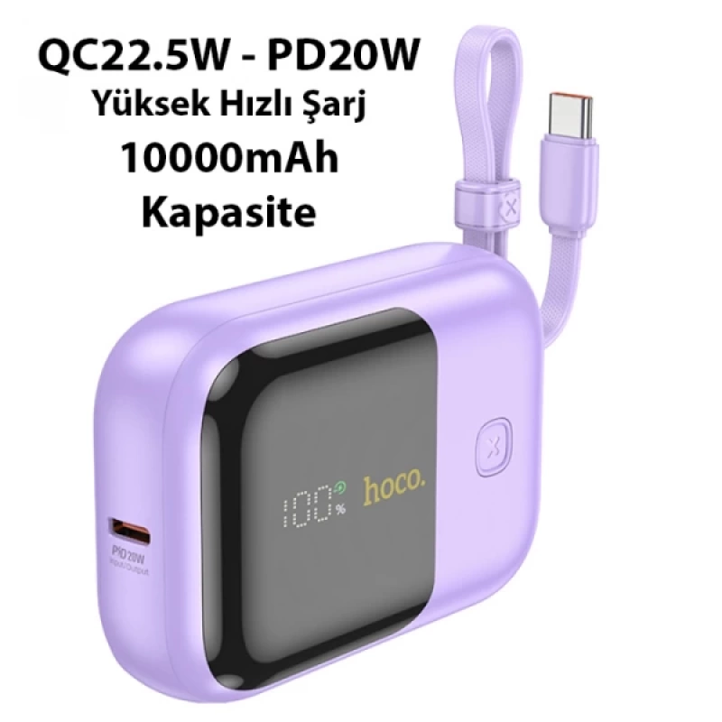 HOCO Q20 Fountain 10000mAh 22.5W+PD20W Dijital Göstergeli Kablolu Powerbank