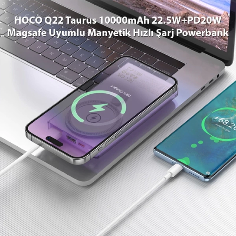 HOCO Q22 Taurus 10000mAh 22.5W+PD20W Magsafe Uyumlu Manyetik Hızlı Şarj Powerbank