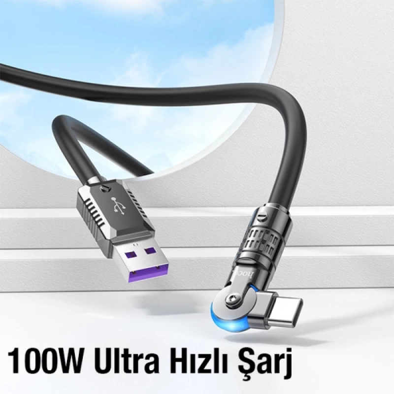 HOCO U118 Döner Başlıklı 100W USB to Type-C Hızlı Şarj ve Veri Kablosu