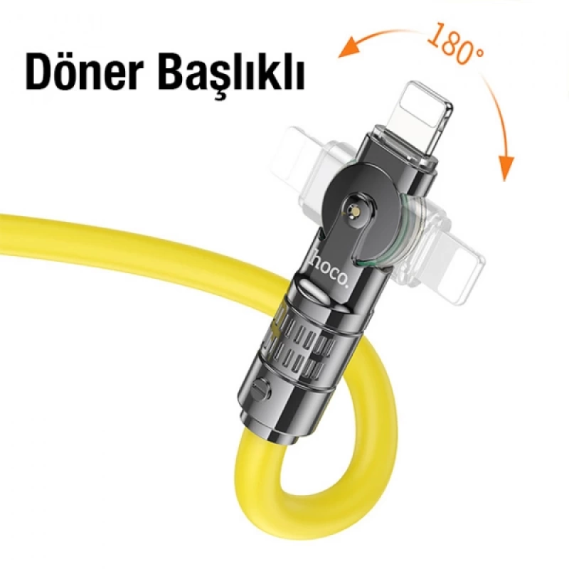 HOCO U118 Döner Başlıklı USB to iPhone Lightning Hızlı Şarj ve Veri Kablosu