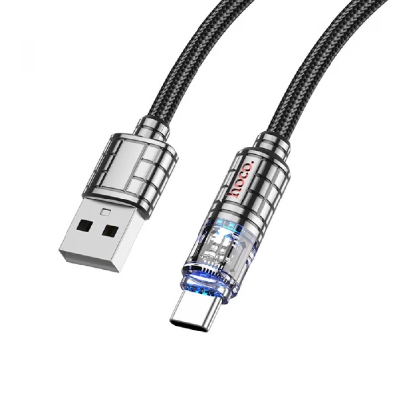 HOCO U122 Kristal Uç 3A USB to Type-C Hızlı Data ve Şarj Kablosu