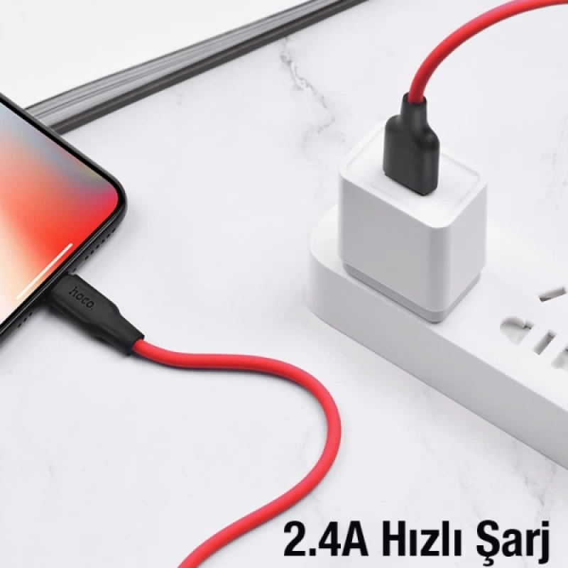 HOCO X21 Plus USB to iPhone Lightning Silikon Hızlı Şarj ve Data Kablosu