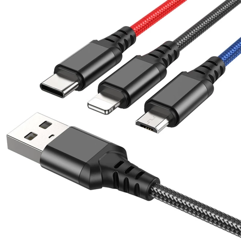 HOCO X76 3in1 Type-C + iPhone Lightning + Micro USB 2A Şarj Kablosu