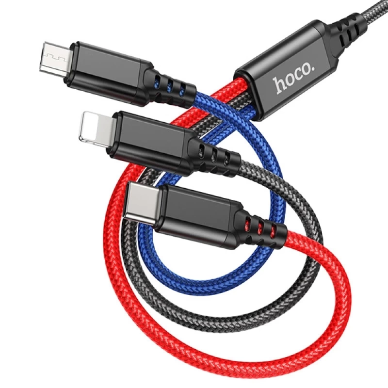 HOCO X76 3in1 Type-C + iPhone Lightning + Micro USB 2A Şarj Kablosu