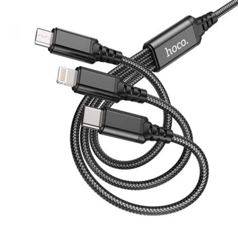 HOCO X76 3in1 Type-C + iPhone Lightning + Micro USB 2A Şarj Kablosu