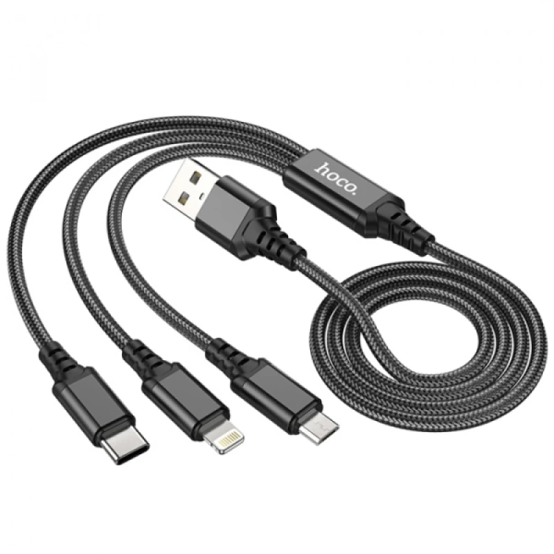 HOCO X76 3in1 Type-C + iPhone Lightning + Micro USB 2A Şarj Kablosu