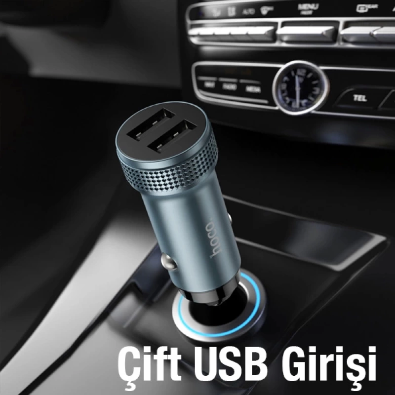 HOCO Z49 Çift USB Girişli Araç Şarj Başlık + USB To Type-C Kablo