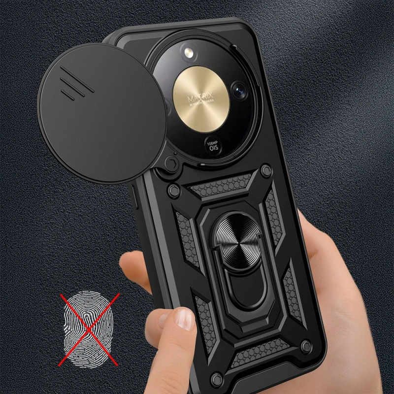 Honor Magic 8 Lite 5G Kılıf Magnetik Standlı Kamera Korumalı Zore Sürgülü Vega Kapak