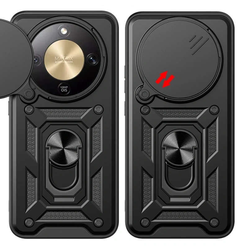 Honor Magic 8 Lite 5G Kılıf Magnetik Standlı Kamera Korumalı Zore Sürgülü Vega Kapak