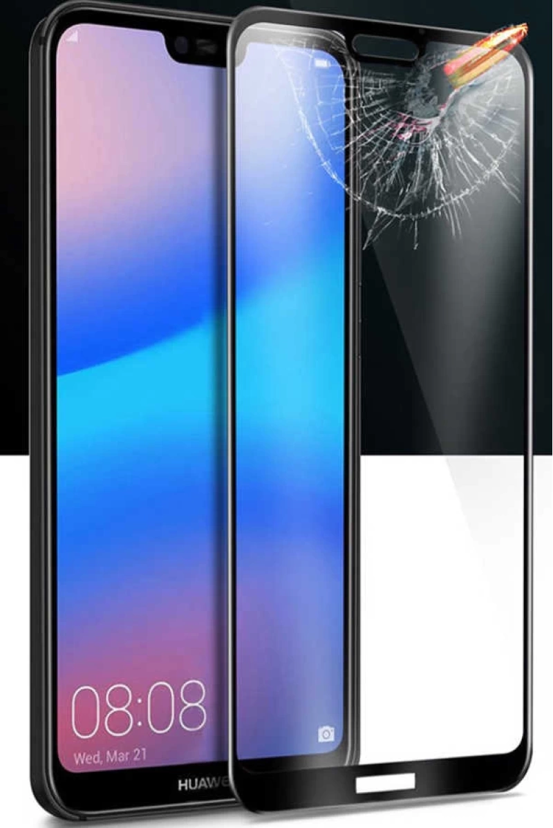 Huawei P20 Lite Zore Kenarları Kırılmaya Dayanıklı Cam Ekran Koruyucu