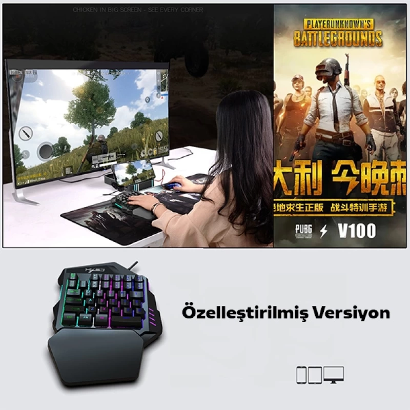 HXSJ V100+ A869 Gaming 7200 DPI 7  RGB ışıklı Oyuncu Klavye+Oyuncu Mouse