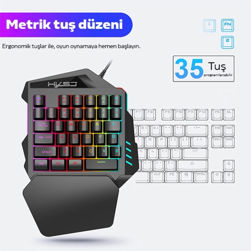 HXSJ V100+ A869 Gaming 7200 DPI 7  RGB ışıklı Oyuncu Klavye+Oyuncu Mouse