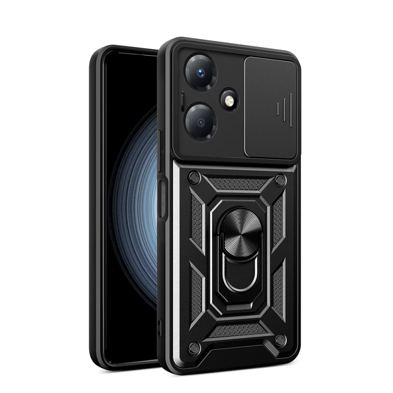 İnfinix Hot 30 Play Kılıf Magnetik Standlı Kamera Korumalı Zore Sürgülü Vega Kapak