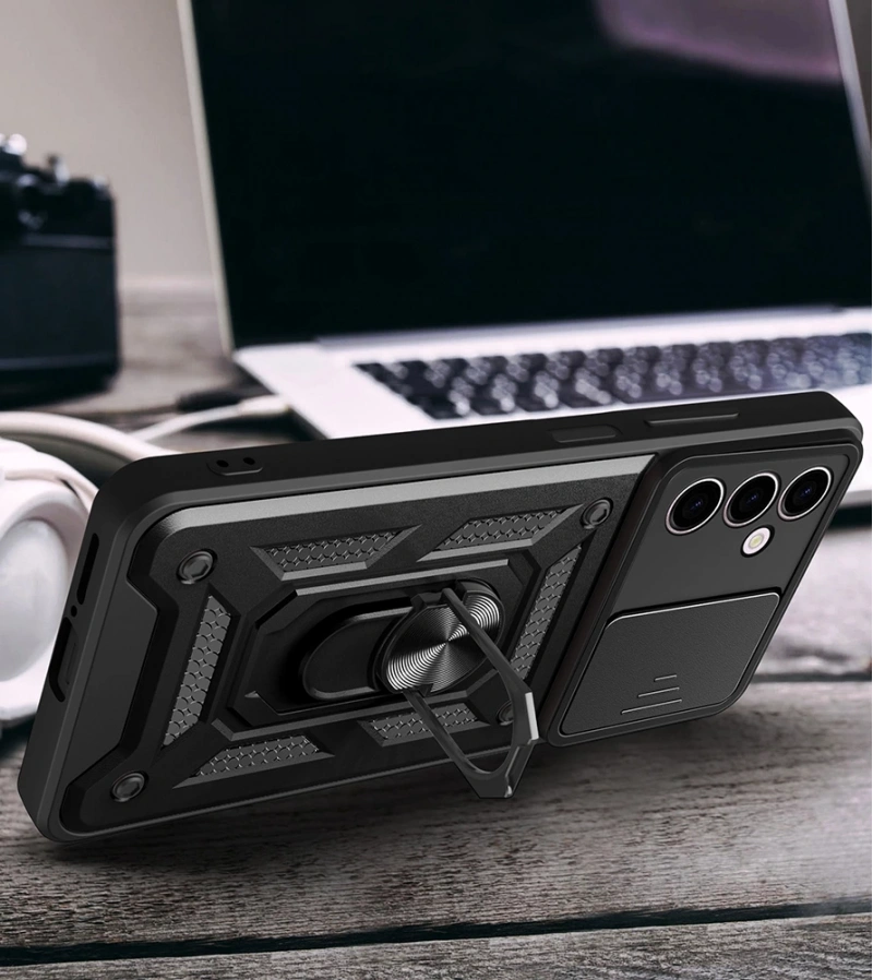İnfinix Hot 30 Play Kılıf Magnetik Standlı Kamera Korumalı Zore Sürgülü Vega Kapak