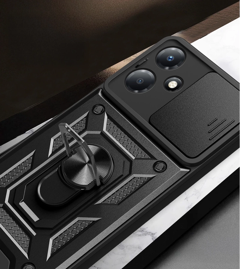 İnfinix Hot 30 Play Kılıf Magnetik Standlı Kamera Korumalı Zore Sürgülü Vega Kapak