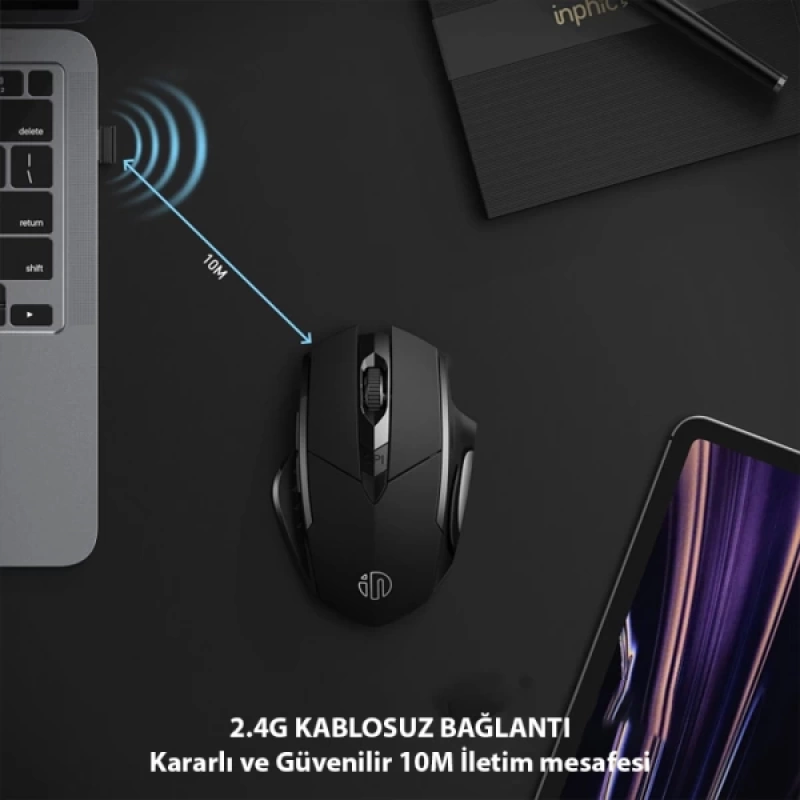 İNPHİC PM6 Kablosuz Fare, Şarj Edilebilir Sessiz Kullanım 2.4G 700 mAh USB Mouse