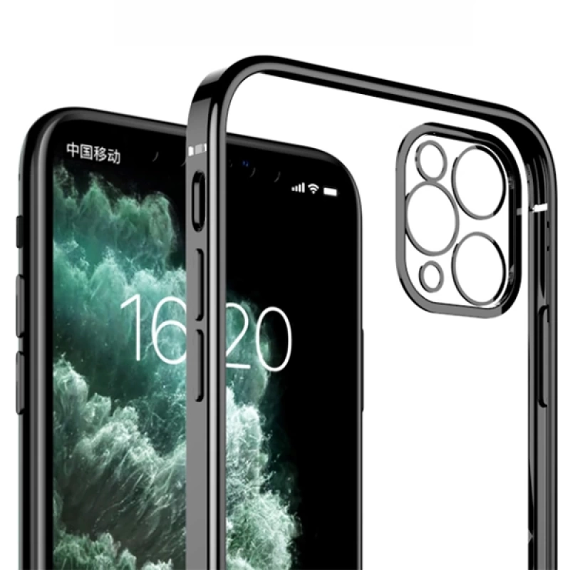 iPhone 11 Pro 5.8inç Renkli Kenar Şeffaf Kılıf Kamera Korumalı Kılıf