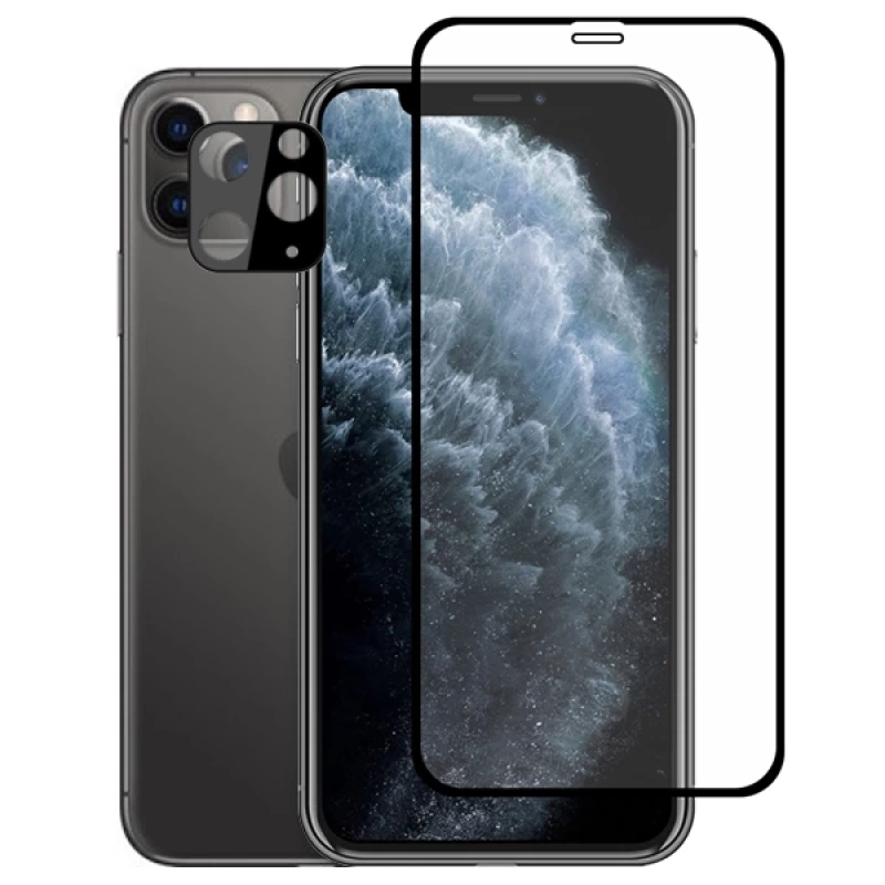 İPhone 11 Pro Max 2İN1 Full Glue Tempered Cam Ekran Koruyucu +Kamera Lens Set