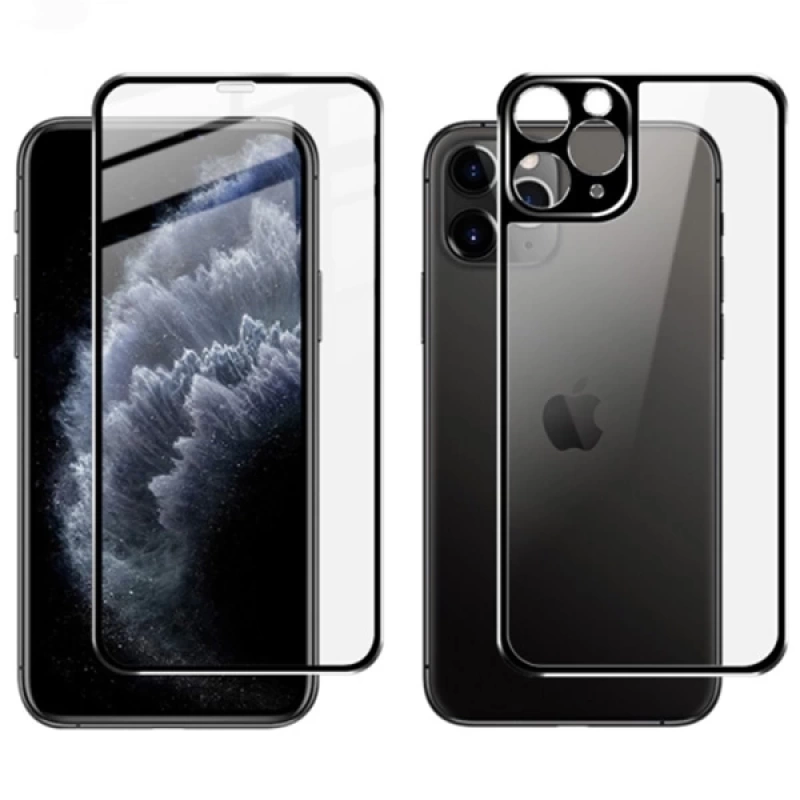 İPhone 11 Pro Metal Çerçeve Ön Arka 3D Full Tempered Cam Koruyucu