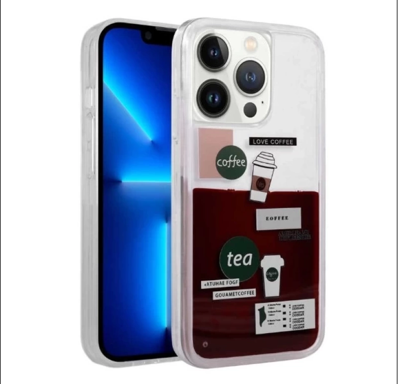 iPhone 13 Pro Max şeffaf sulu kılıf - Coffee