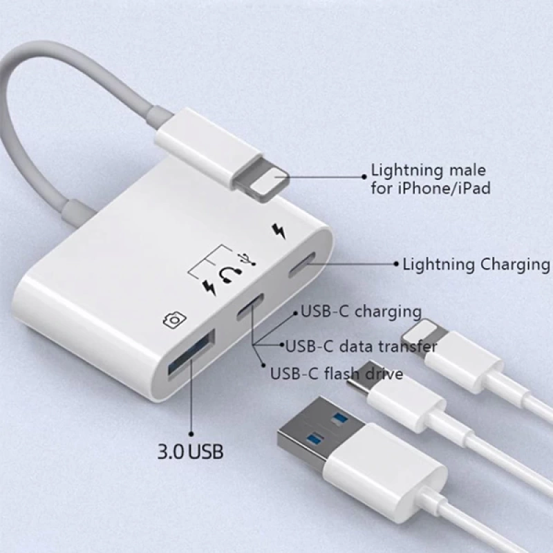 İPhone-Otg Hub -Usb Type C To Kulaklık ve Usb Kamera Okuyucu Otg