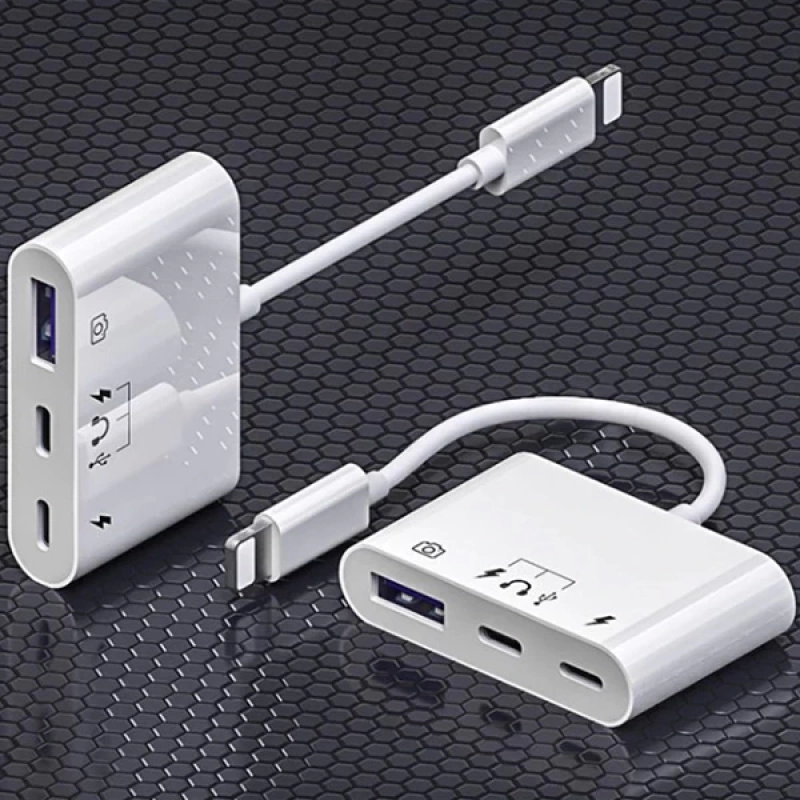 İPhone-Otg Hub -Usb Type C To Kulaklık ve Usb Kamera Okuyucu Otg