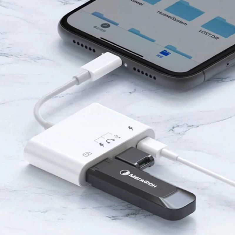 İPhone-Otg Hub -Usb Type C To Kulaklık ve Usb Kamera Okuyucu Otg