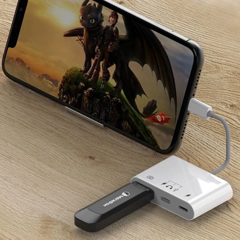 İPhone-Otg Hub -Usb Type C To Kulaklık ve Usb Kamera Okuyucu Otg