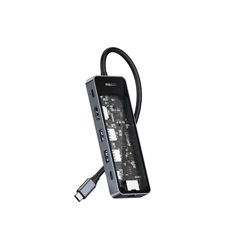 More TR Recci RH17 Type-C to Type-C PD100W + USB3.0 + HDMI + Type-C + RJ45 Bağlantılı 6in1 Hub