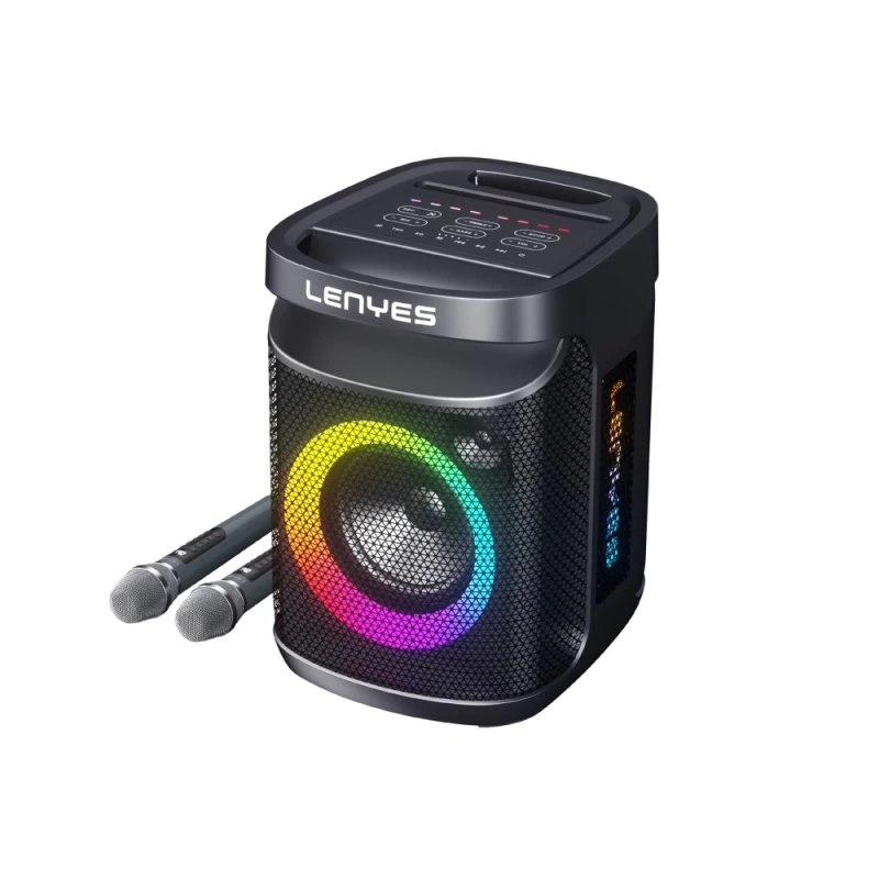 Lenyes S881 Su Geçirmez Mikrofonlu Çoklu Giriş RGB Işıklı TWS Karaoke FM Bluetooth Hoparlör v5.3