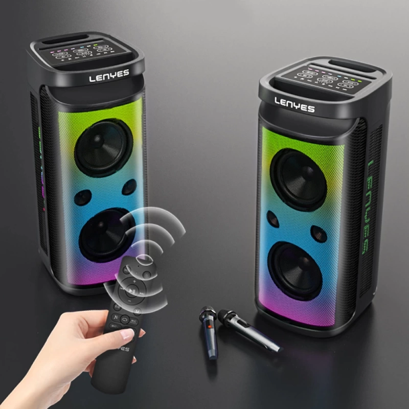 Lenyes S882 Su Geçirmez Mikrofonlu Çoklu Giriş RGB Işıklı TWS Karaoke FM Bluetooth Hoparlör v5.3